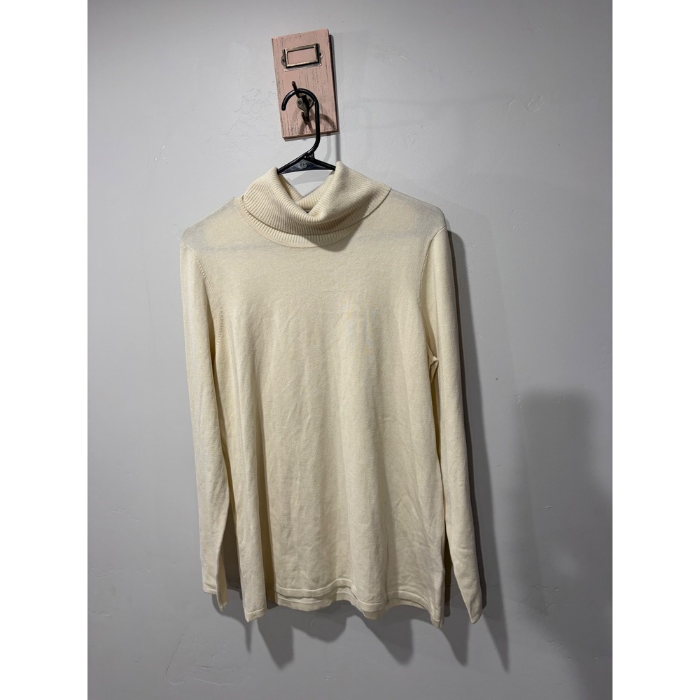 Jana Women Cream Turtleneck Sweater Long Sleeve Knit Top XL Off White